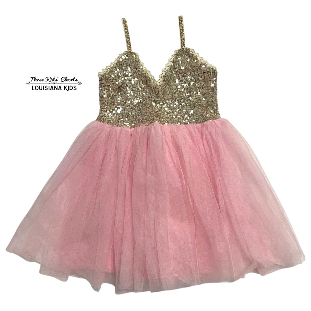 Handmade 5Y Pink & Gold Sequin Tulle Dress